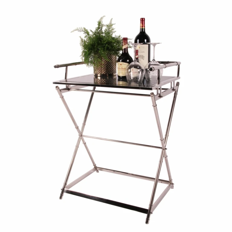 Stół serwisowy - srebrny - szkło i stal - 85 cm