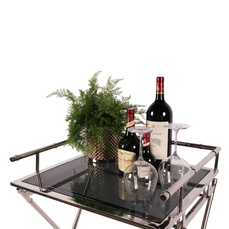Stół serwisowy - srebrny - szkło i stal - 85 cm