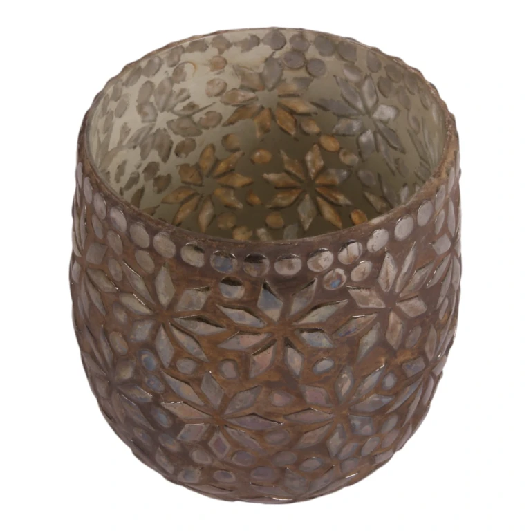 Podstawka pod świeczkę Mozaikowy Kwiat - brązowa - szkło - 12 cm