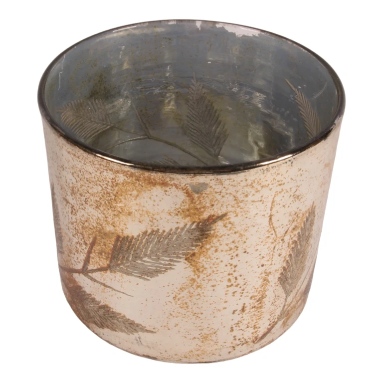 Podstawka pod świeczkę liście - srebrna - szkło - 18 cm - 1 sztuka