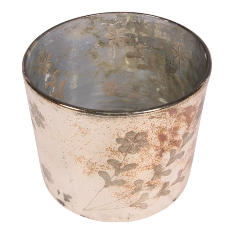 Podstawka na świeczkę Kwiatowa - złoto - szkło - 18 cm