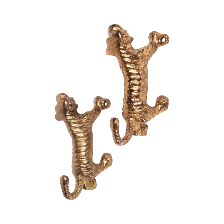 Wall hook tiger - 12 cm - gold - aluminium