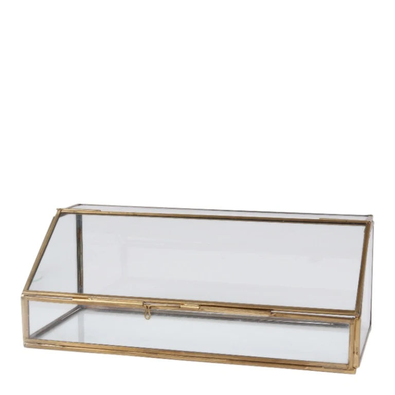 Pudełko wystawowe - złoto - miedź i szkło - 30 x 12 cm - 1 sztuka