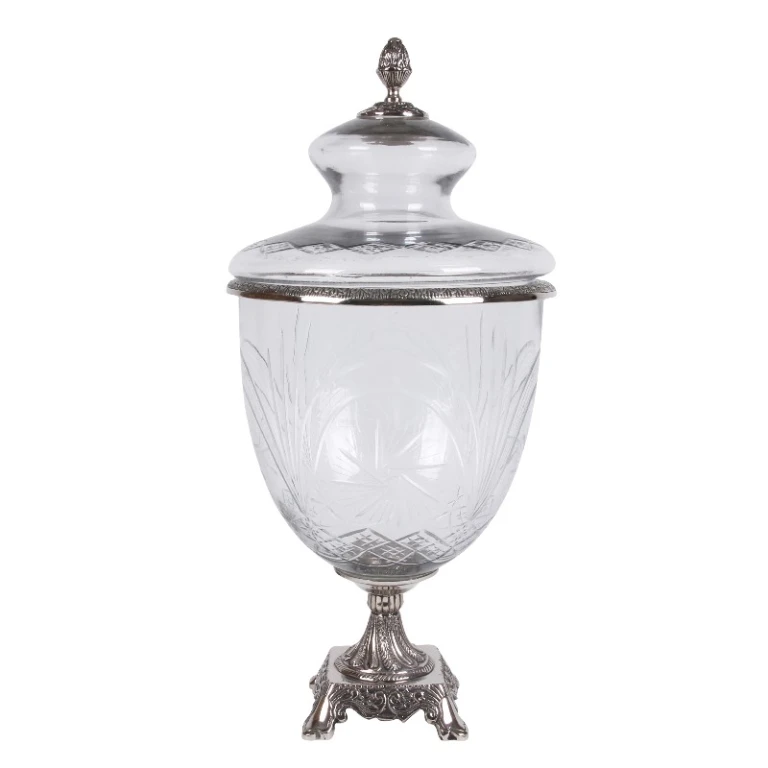Wazon z pokrywką - 51 cm - srebrny - szkło i aluminium