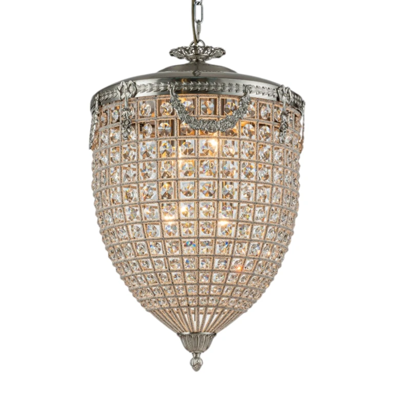 Kryształowy żyrandol Empire w stylu holenderskim - 65 cm - Srebrny - Żelazo i szkło
