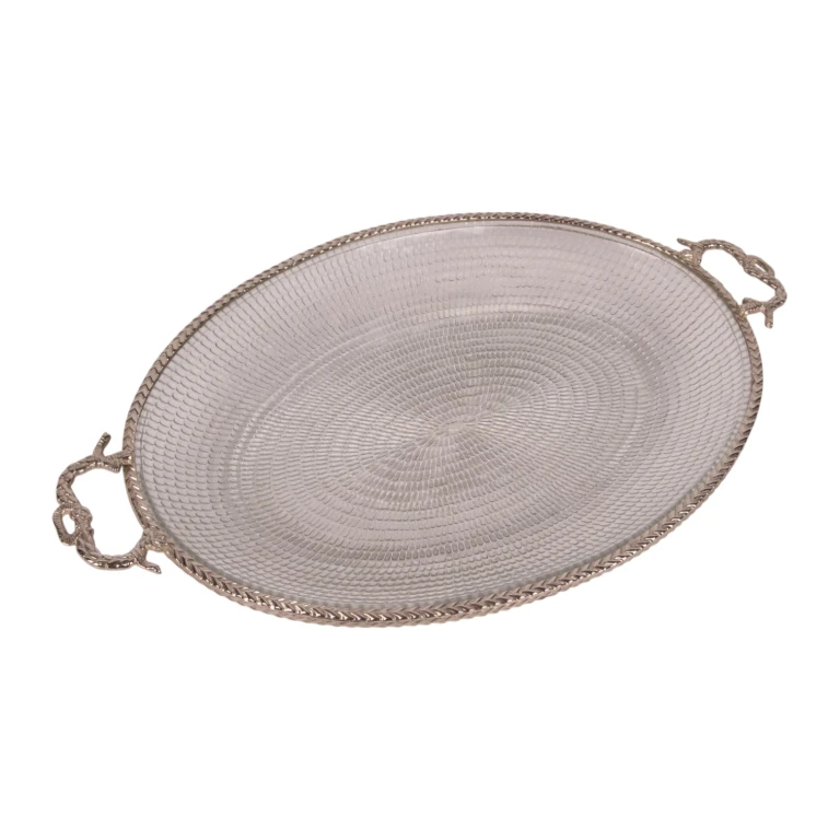 Taca mosiężna i szklana - złoto - 39 cm